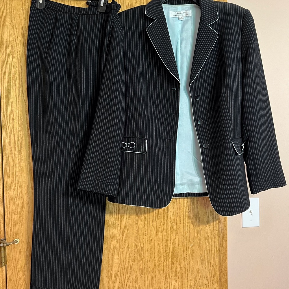 Tahari ASL Black Pinstripe Women's Blazer and Skirt Set